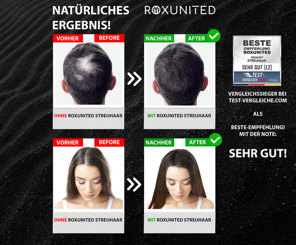 ROXUNITED Cosmetics Haarpuder / Streuhaar Premium zur Haarverdichtung 100% natürliche Baumwolle Männer & Frauen Schütthaar